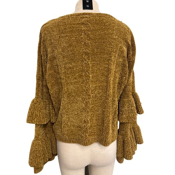 For The Republic Womens M Brown Ruffled Sleeve Chenille Sweater - Picture 7 of 13